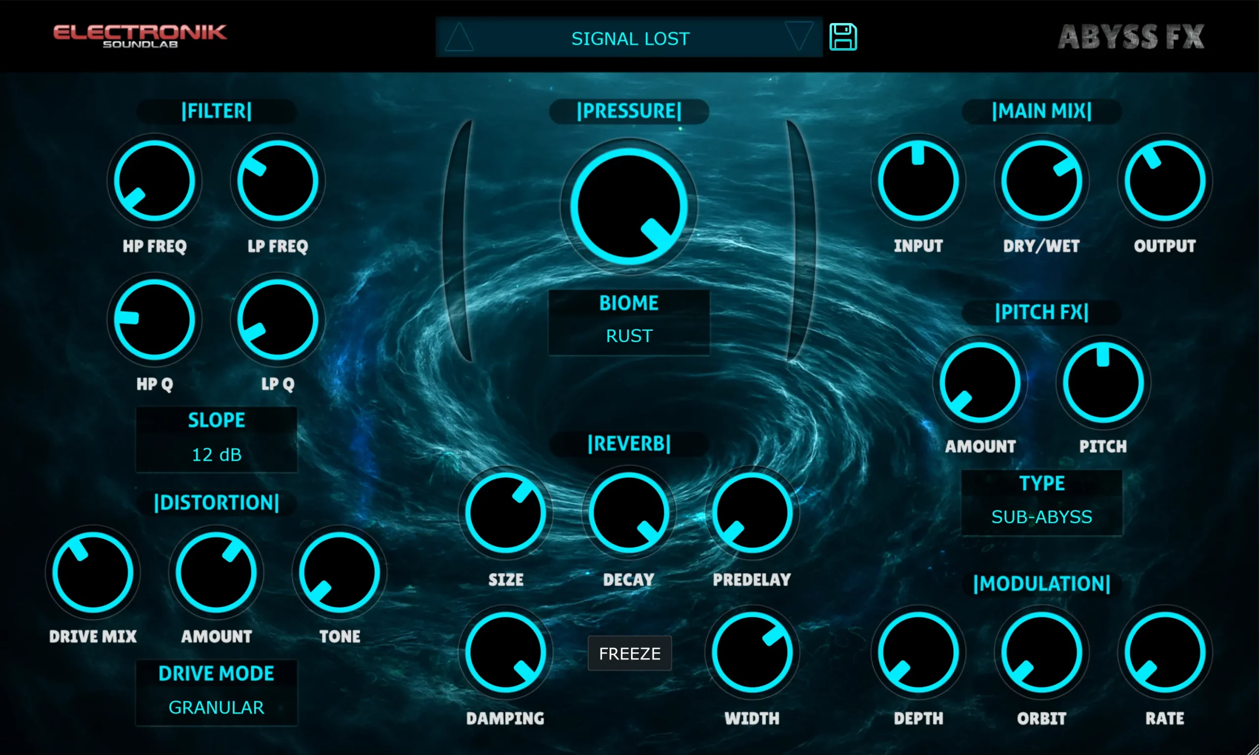 Abyss FX creative reverb and spatial destruction plugin interface